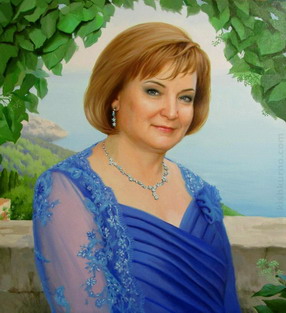 Женский портрет в синем. Холст, масло